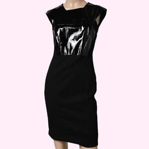 MASON Black Leather Contrast Panel Sleeveless Mini Dress